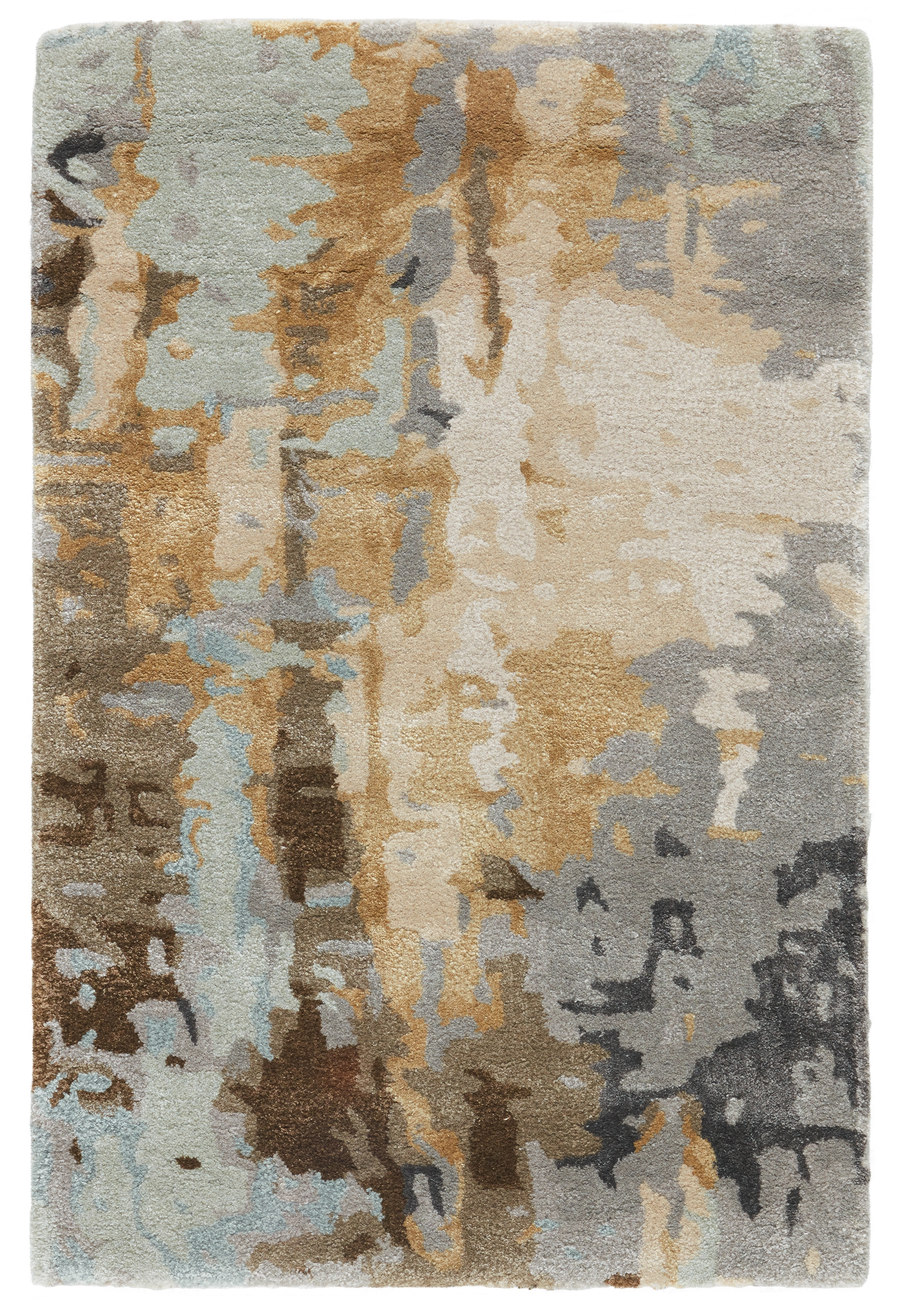 Matcha Handmade Abstract Gray/ Gold Area Rug (2'X3') - Image 0
