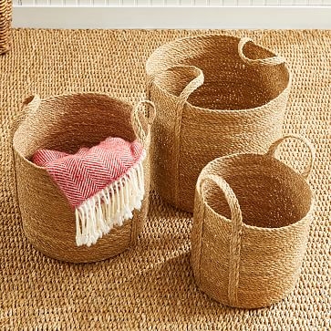 Seagrass Round Baskets with Long Handles, Set of 3 - Image 2