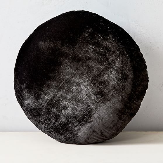 Round Lush Velvet Pillow, 18" Diameter, Black - Image 0