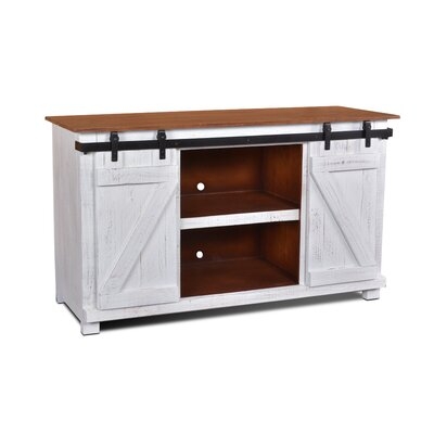 Gracie Oaks Stowe Barn Door Console | Media Cabinet | TV Stand | Rustic Brown - Image 0