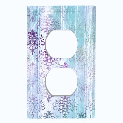 Metal Light Switch Plate Outlet Cover (Light Blue Damask Purple Fence - Single Duplex) - Image 0