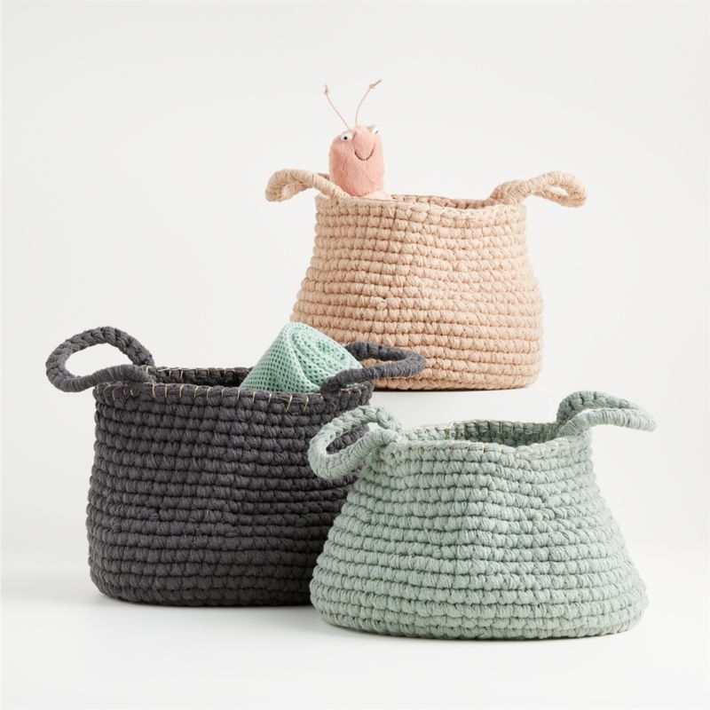 Uma Green Rope Knit Storage Basket with Handles - Image 3