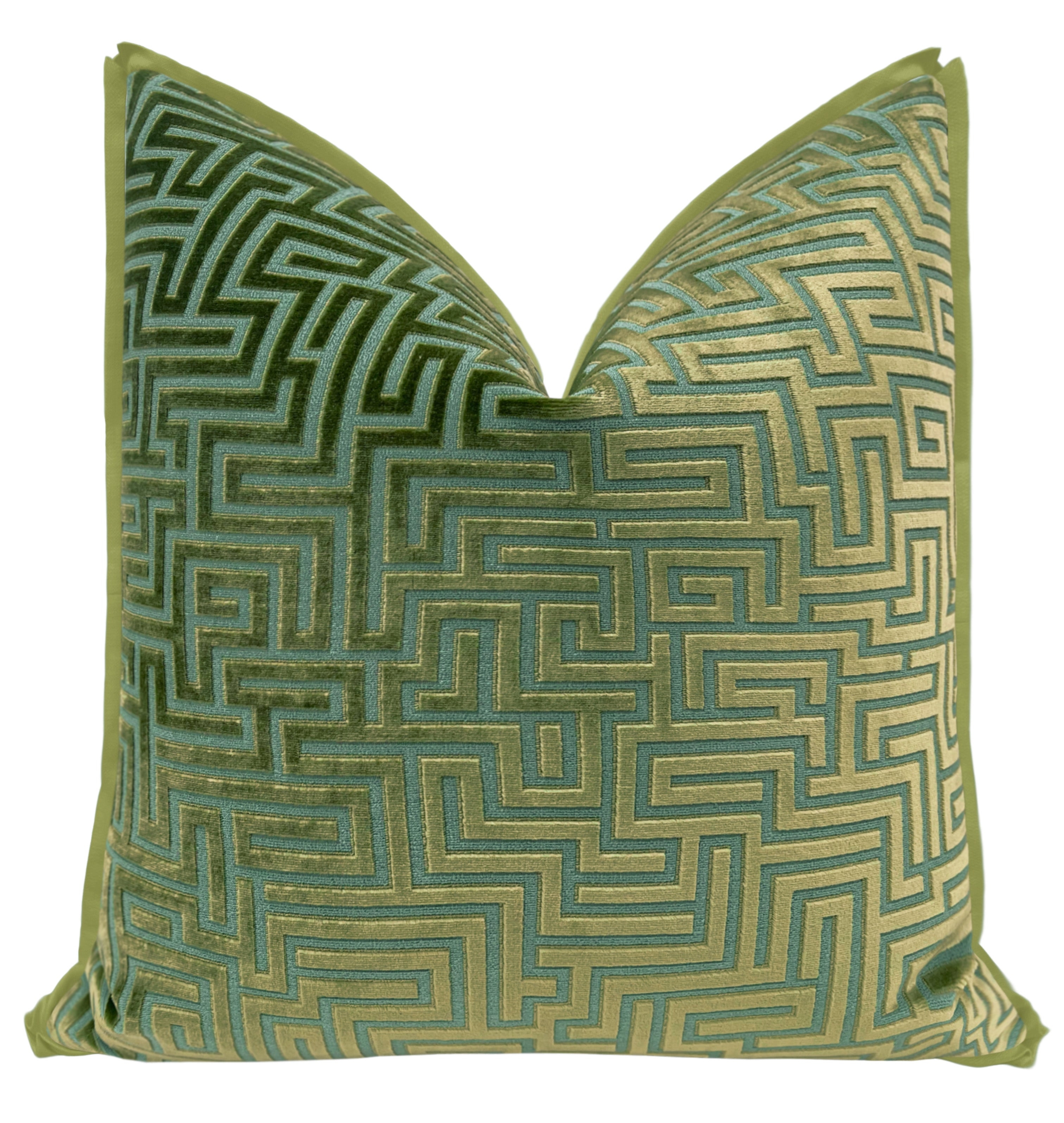 LABYRINTH CUT VELVET // OLIVE JADE | LDC - 20" X 20" / BUTTERFLY FLANGE / Olive - Image 0