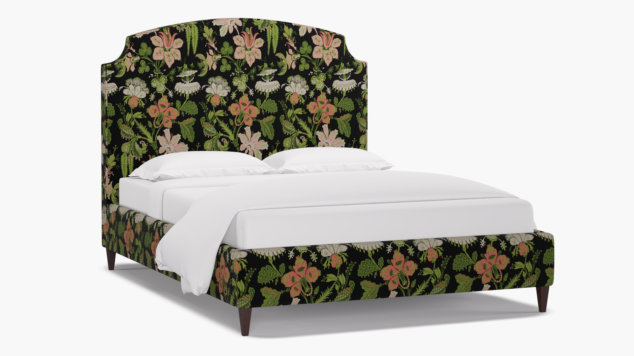 Cove Bed, Coral Onyx Rossetta, Espresso Square Tapered Leg, Queen - Image 1