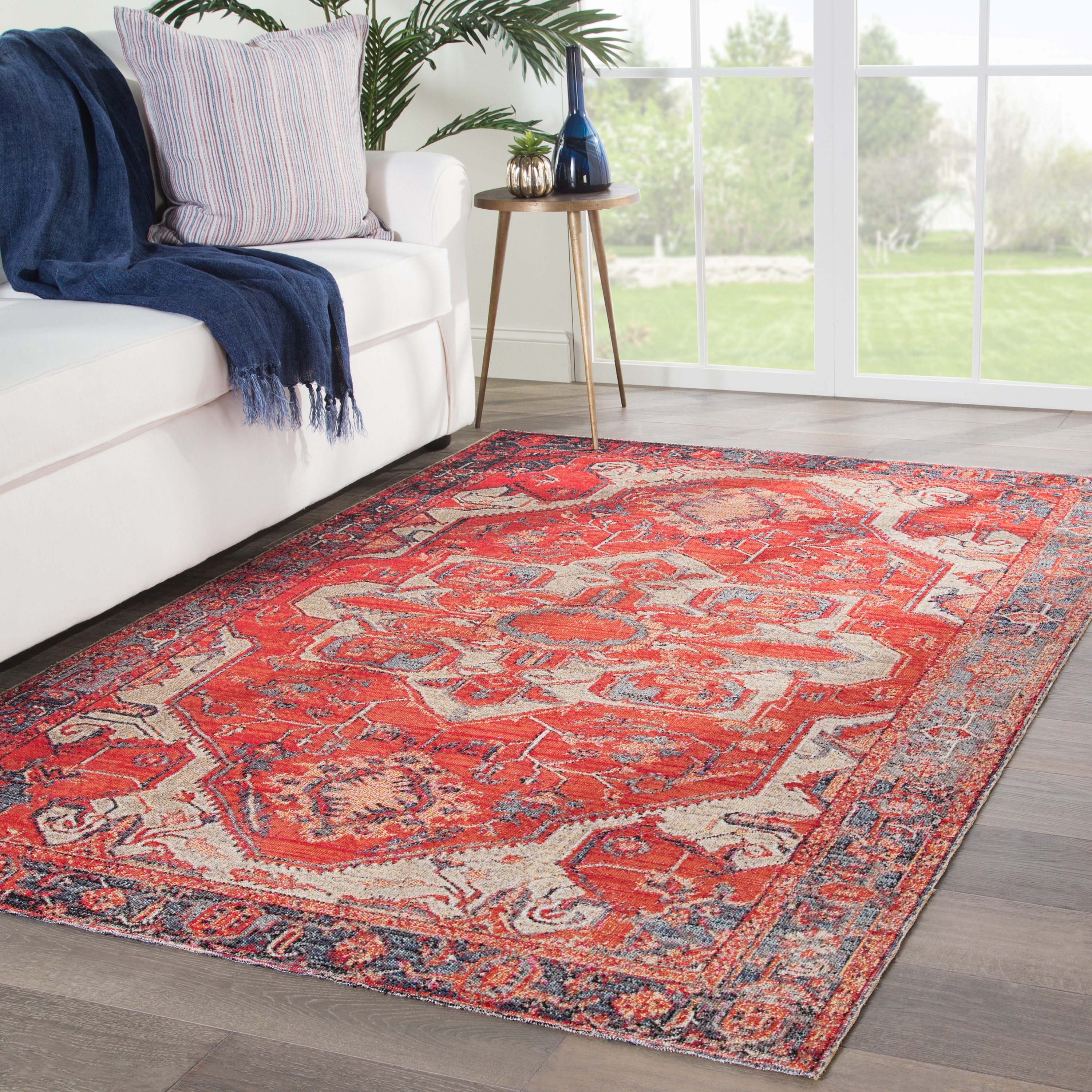 Leighton Indoor/ Outdoor Medallion Red/ Blue Area Rug (5X7'6") - Image 4