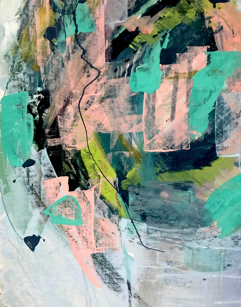 Connect [4] : A Vibrant Acrylic Abstract In Neon Green, Blues, Pinks, & Hints Of Orange Art Print by Alyssa Hamilton Art - X-Large - Image 1