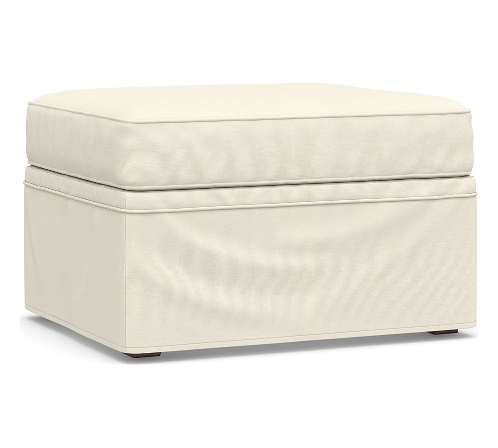 Cameron Roll Arm Slipcovered Storage Ottoman, Polyester Wrapped Cushions, Textured Twill Ivory - Image 0