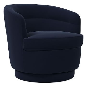 Viv Swivel Chair, Distressed Velvet, Ink Blue, Concealed Supports - Image 0