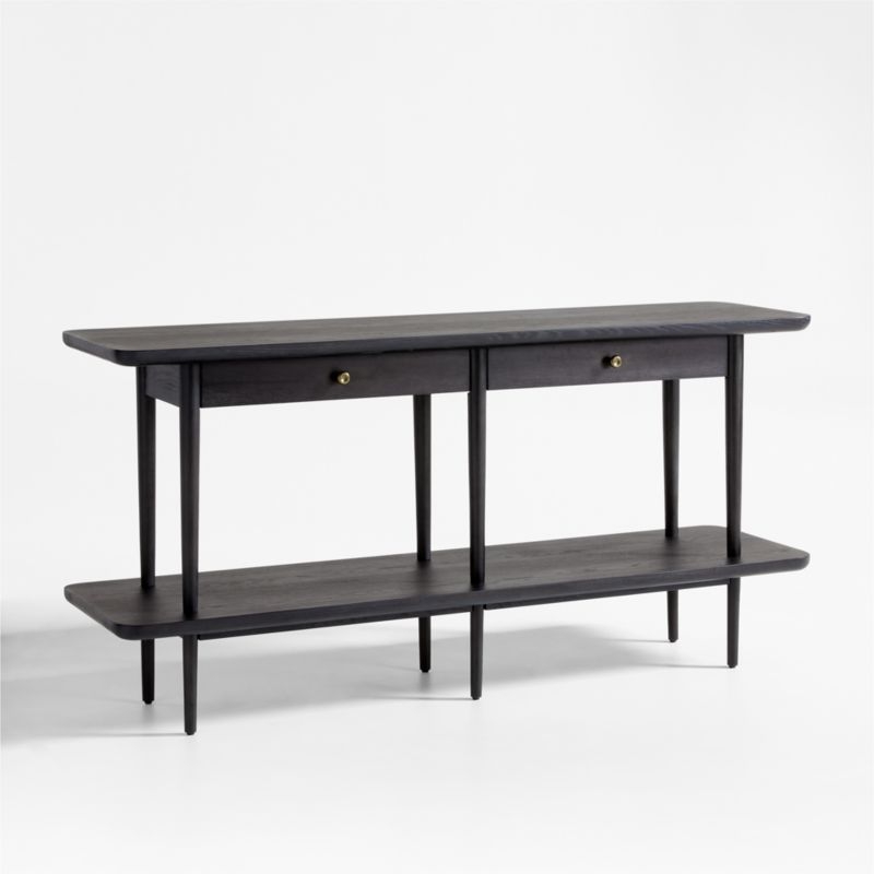 Mickell 72" Rectangular Black Wood Storage Console Table - Image 4