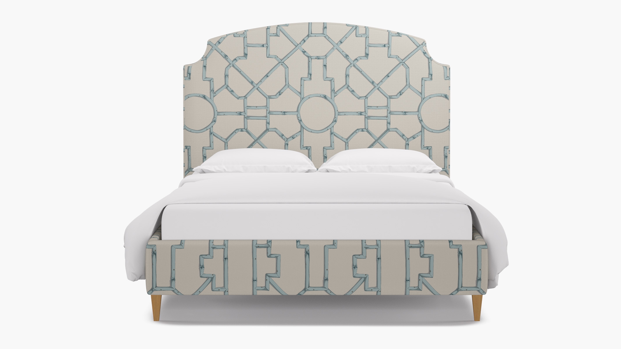 Cove Bed, Blue Baldwin Bamboo, Natural Square Tapered Leg, King - Image 0