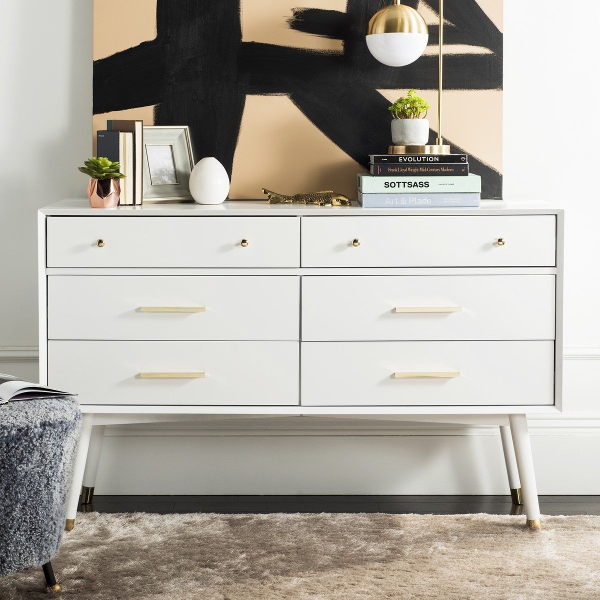 Madden Retro Dresser, White & Gold - Image 1
