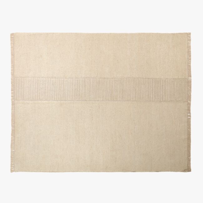 Moleno Handwoven Warm White Stripe New Zealand Wool and Linen Area Rug 5'x8' - Image 0