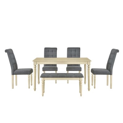 6 Piece Dining Table Set With Tufted Bench - Image 0