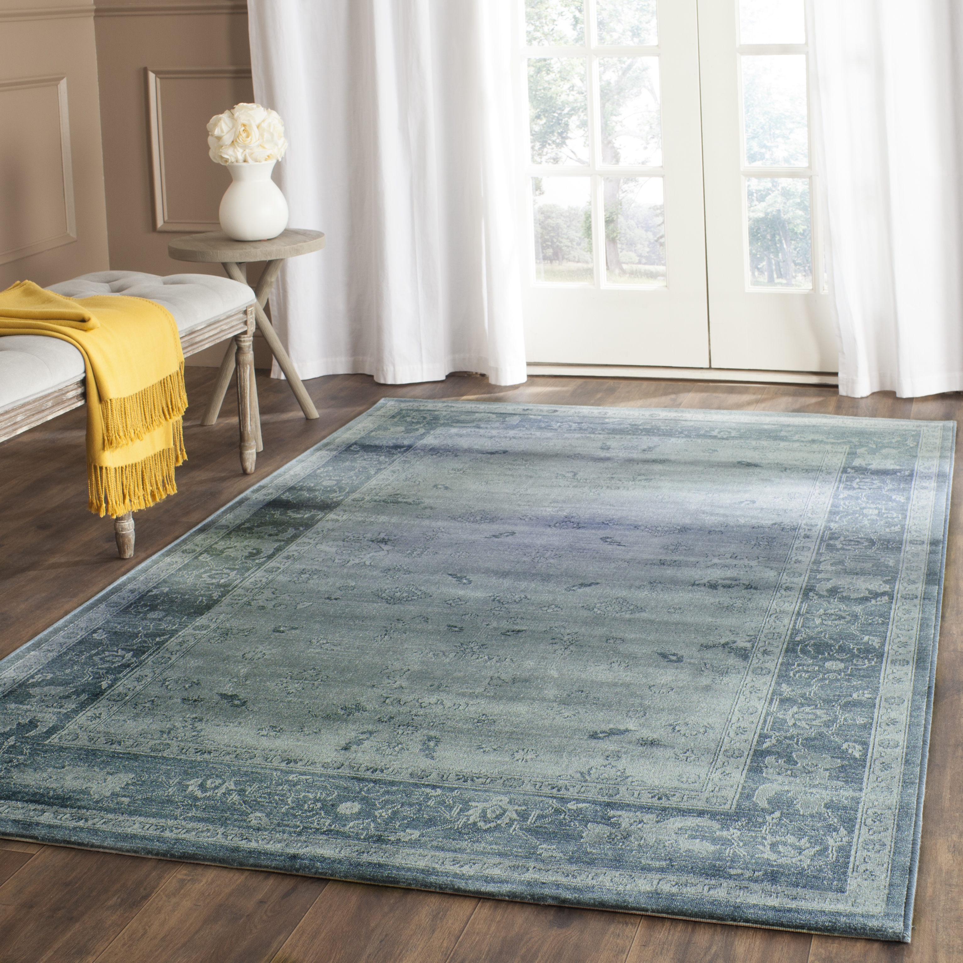 Arlo Home Woven Area Rug, VTG245B, Light Blue/Dark Blue,  4' X 5' 7" - Image 1