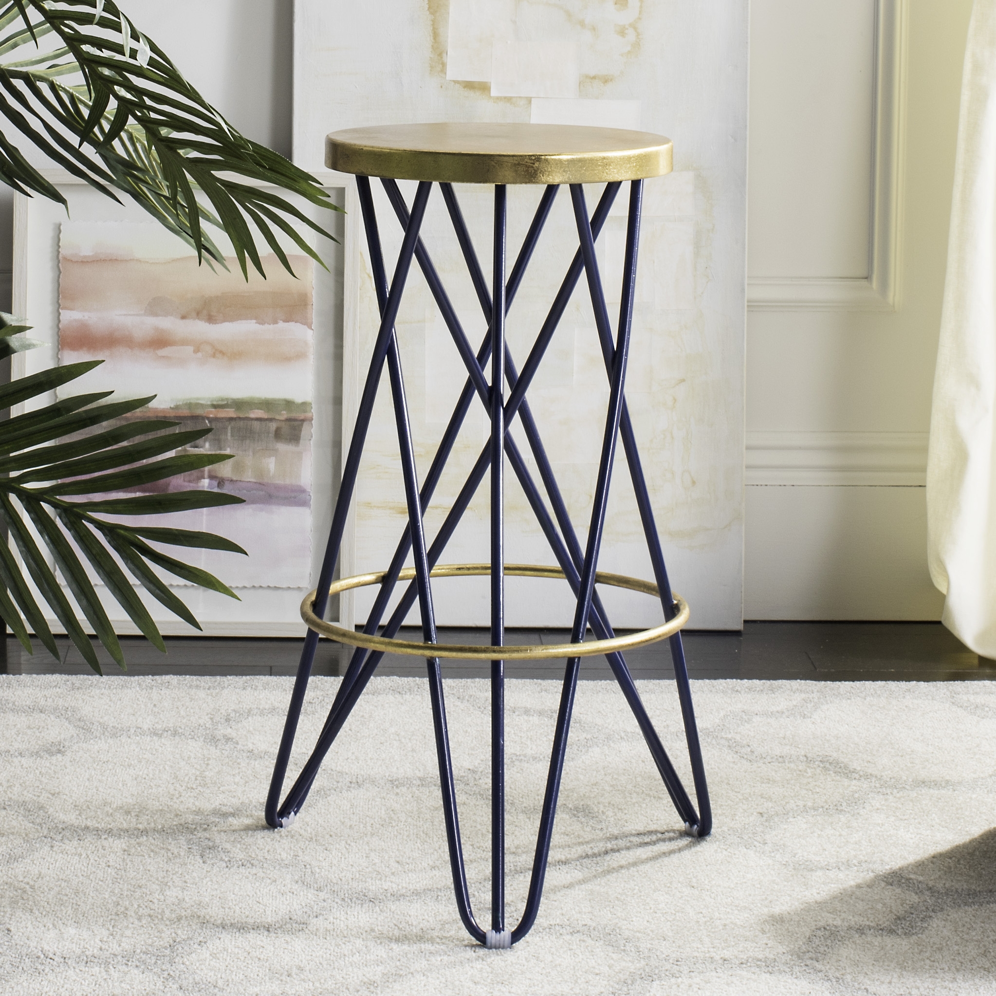 Lorna Bar Stool - Navy/Gold - Safavieh - Image 0