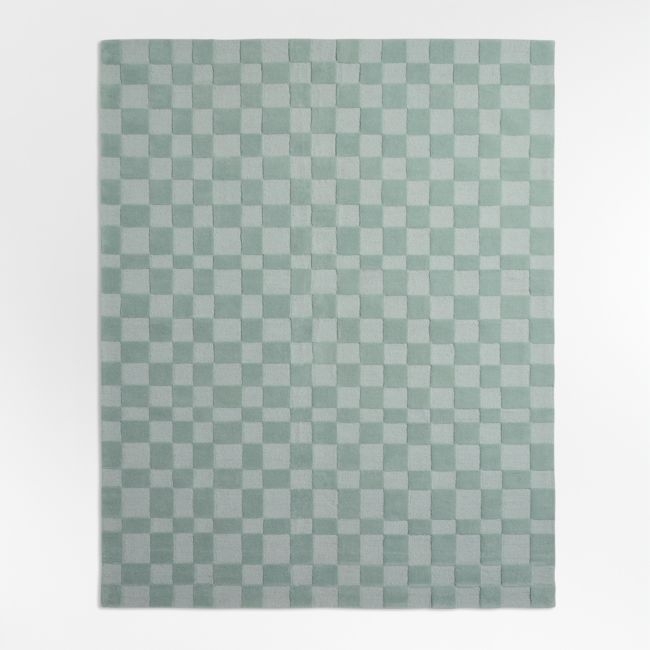 Imperfect Checkerboard Muted Teal Wool Kids Area Rug  6'x9' - Image 0
