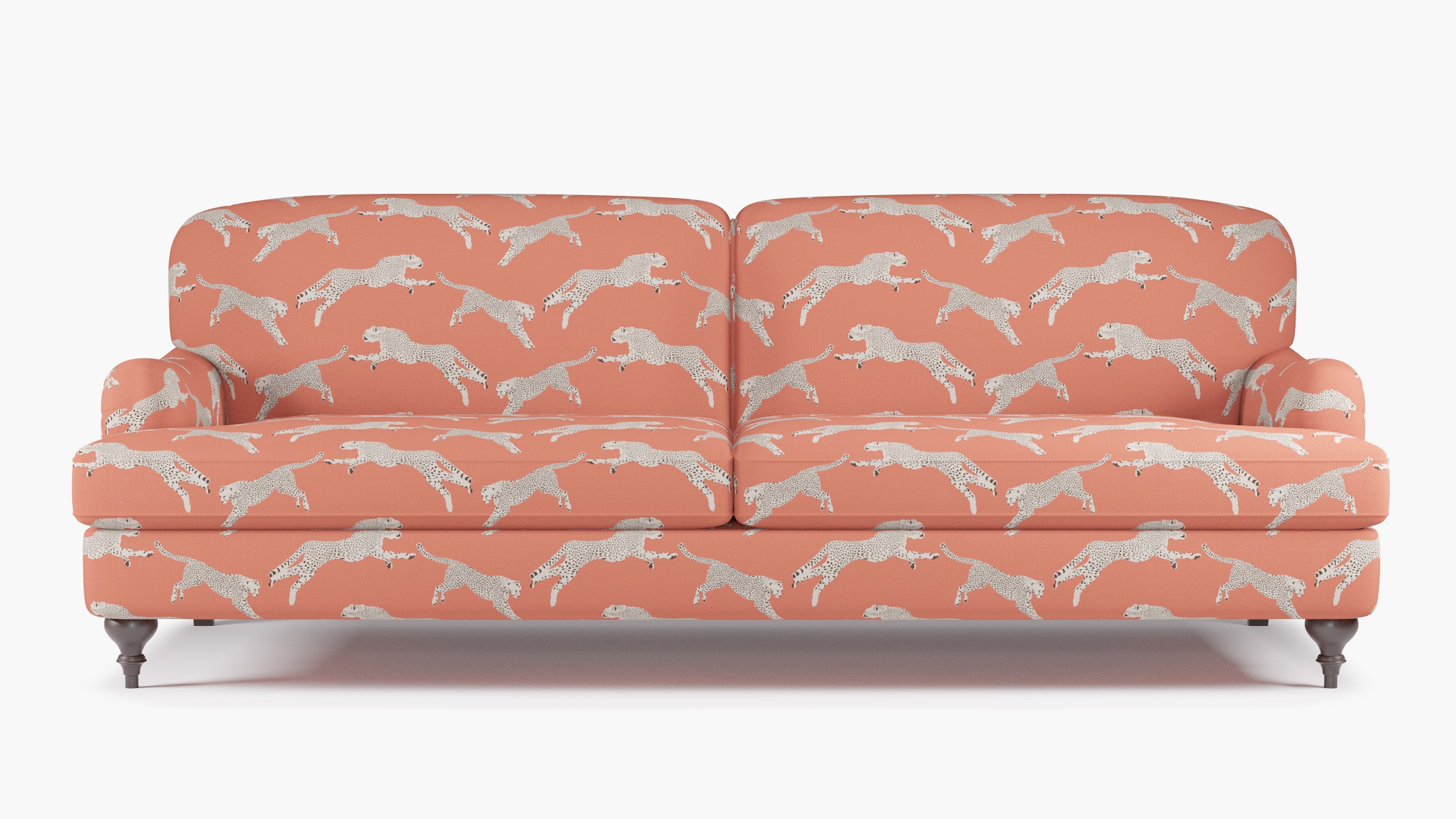 English Roll Arm Sofa, Henna Cheetah, Espresso Turned Wood Leg - Image 0