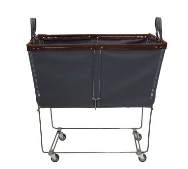 Elevated Canvas Laundry Basket with Wheels and Lid, Medium, Natural Canvas/Navy Canvas Trim - Image 2