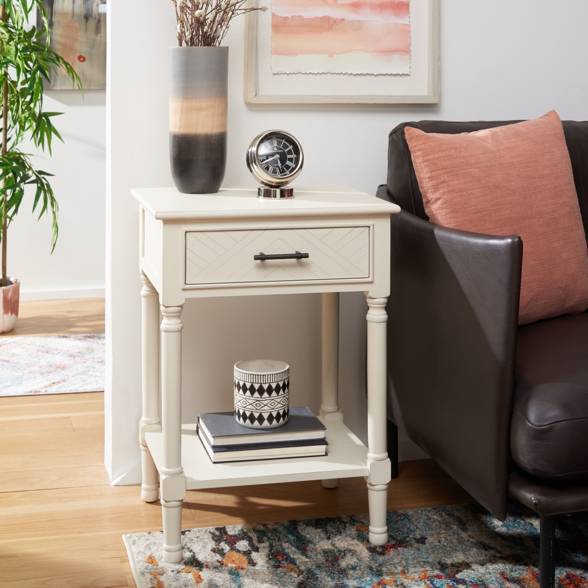 Peyton 1 Drawer Accent Table - Distressed White - Safavieh - Image 1