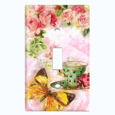 Metal Light Switch Plate Outlet Cover (Flower Rose Tea Cup 1 - Single Toggle) - Image 0