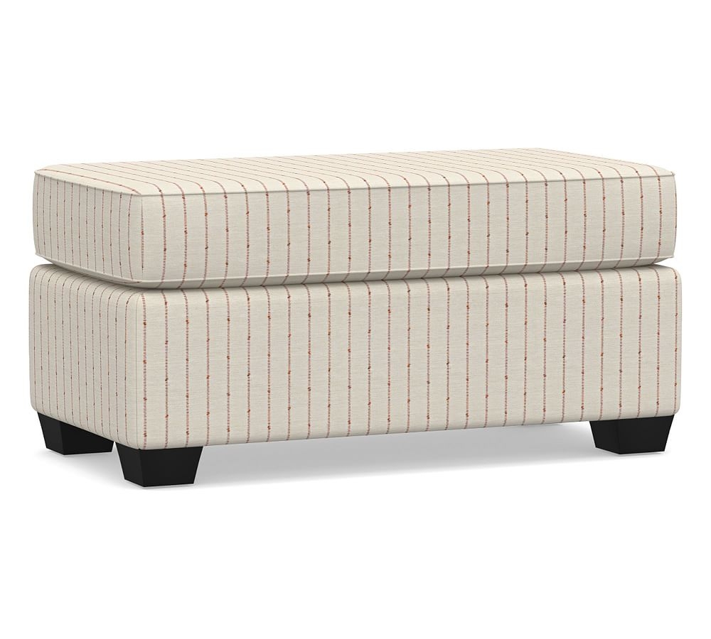SoMa Fremont Roll Arm Upholstered Ottoman, Polyester Wrapped Cushions, Slubby Pinstripe Red - Image 0