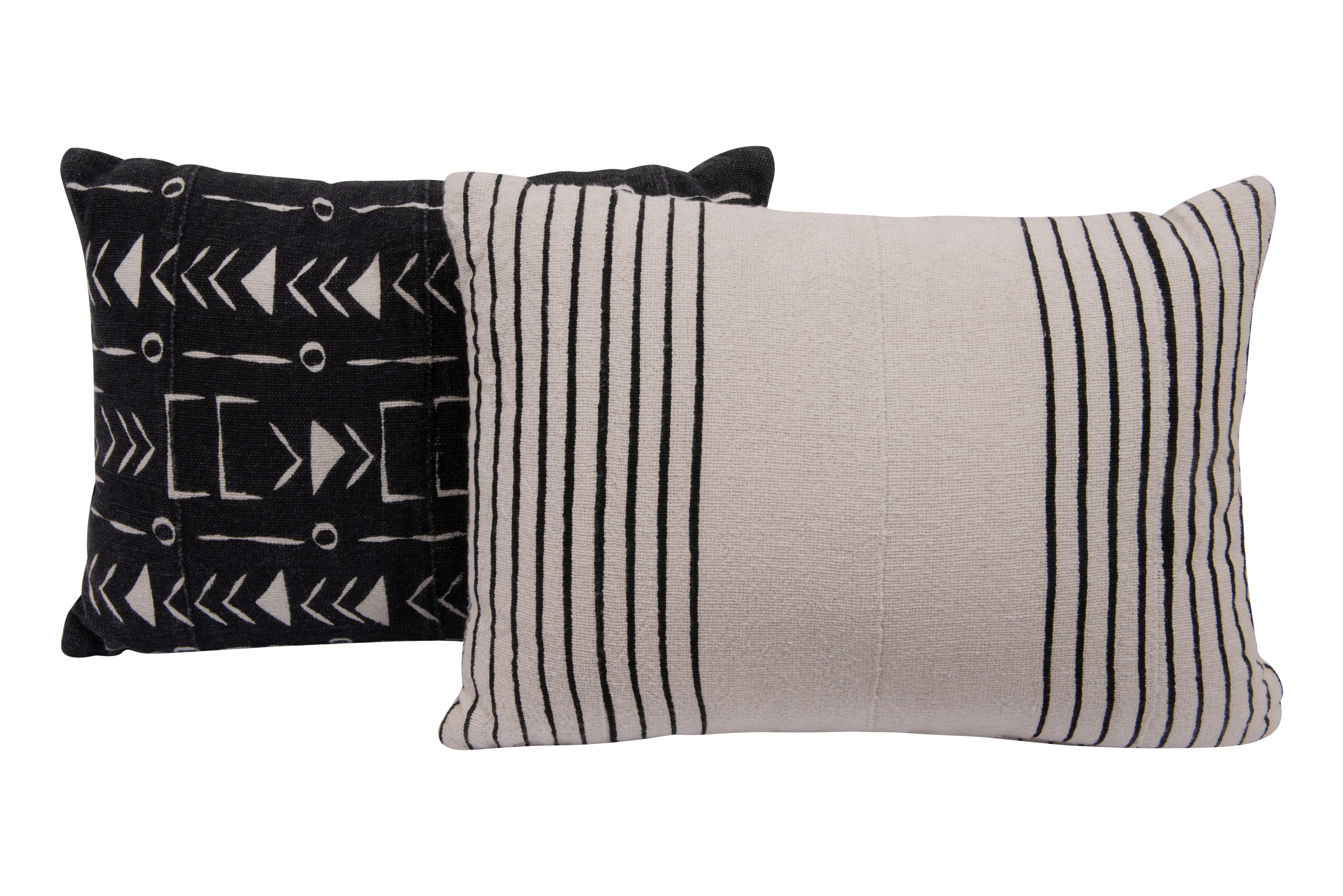 African Mudcloth Patterned Cotton Pillows, Black & White, Set of 2 - Image 1