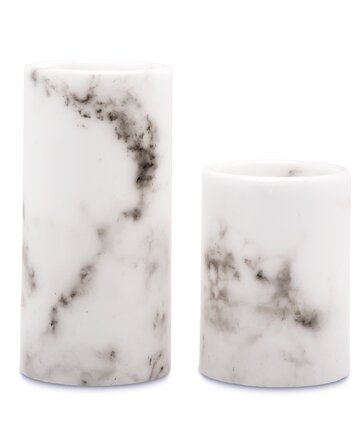 Artificial Flameless Led Pillar Candle, Set of 2, White Marble - Image 0