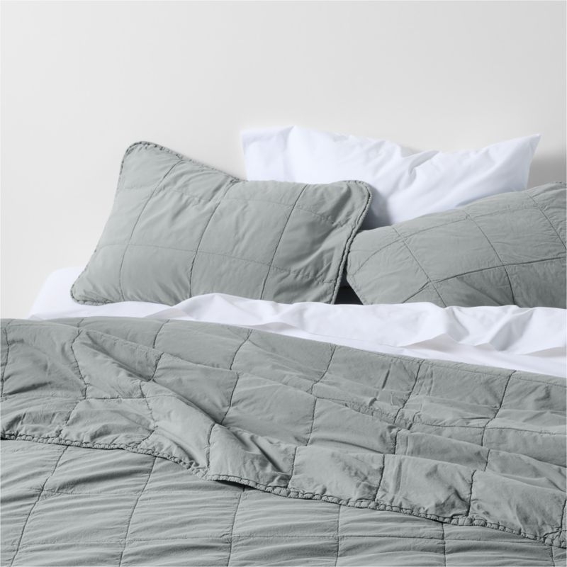 Sunwashed Organic Cotton Smoke Blue King Quilted Bed Pillow Sham - Image 2