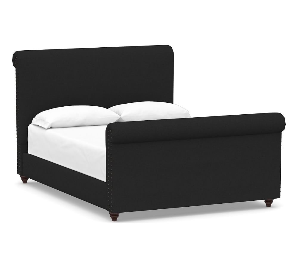 Chesterfield Non-Tufted Upholstered Bed & Tall Footboard, Queen, Textured Basketweave Black - Image 0