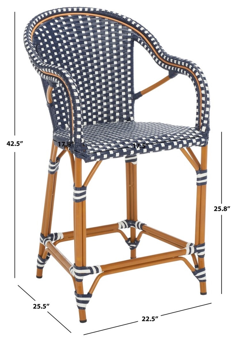 California Counter Stool W Arm - Navy/White - Safavieh - Image 9