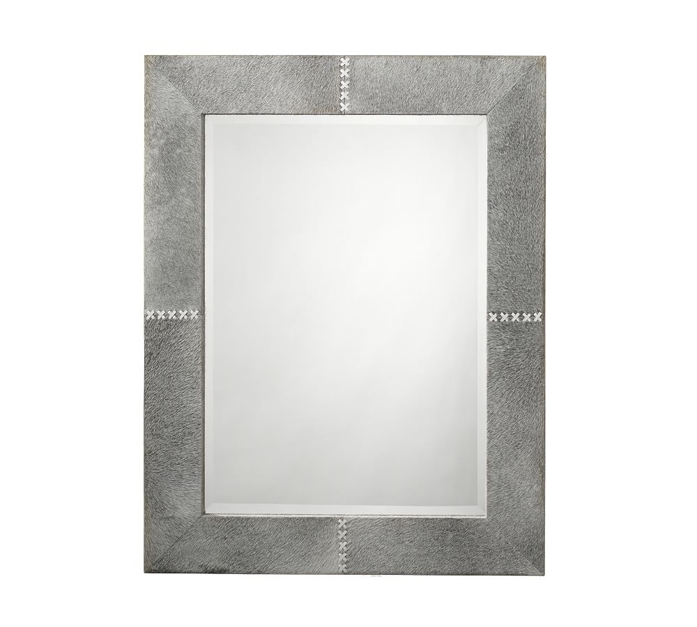 Aaden Leather Rectangular Wall Mirror, Gray Hide, 28" W X 36"H - Image 0
