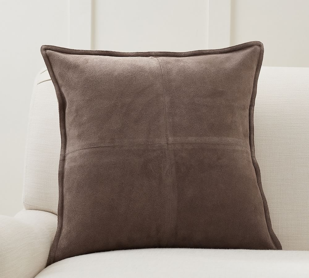 Pieced Suede Pillow Cover, 20 x 20", Mocha - Image 0