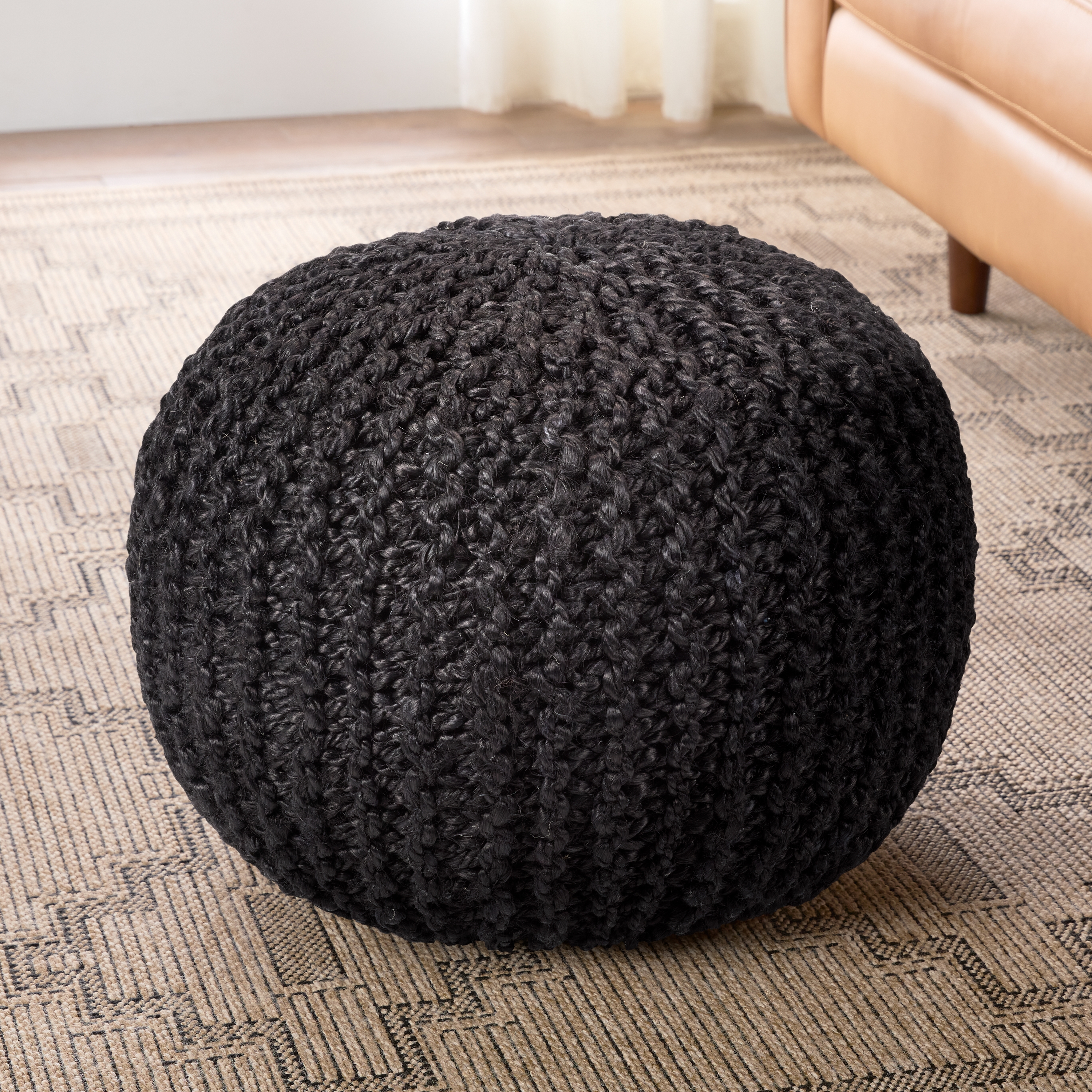 Vibe by Azene Handmade Solid Black Cylinder Pouf - Image 2