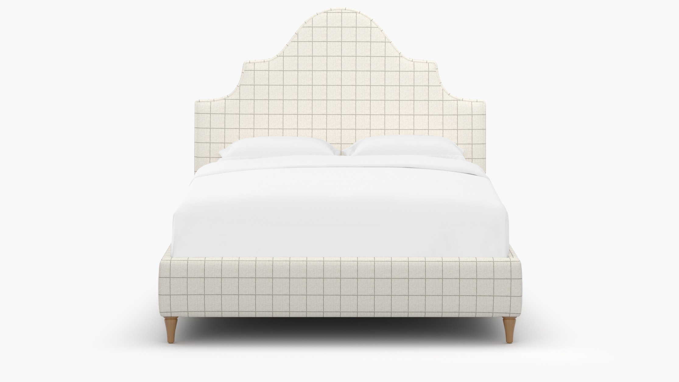 Statement Bed, Coal Windowpane, Natural Decorative Tapered Leg, King - Image 0