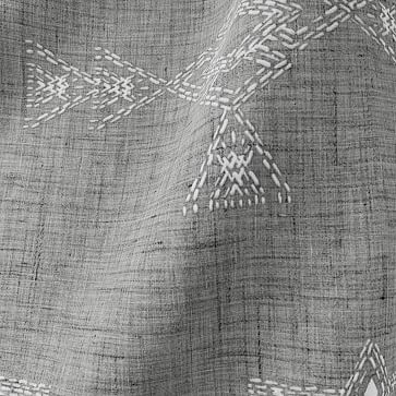 European Flax Linen Ladder Stripe Curtain, Slate Melange/White, 48"x84" - Image 1
