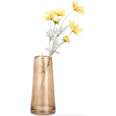 Glass Vase, 8.7 Inch Ins Style Clear Floral Decorative Container Vase With Golden Rim, Flower Plant Modern Glass Vase For Home Or Office Decor, Gift For Wedding Christmas, - Image 0
