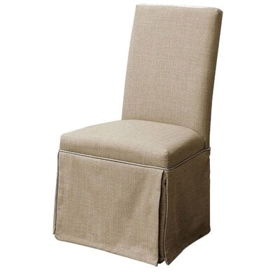 19 Inch Wood And Fabric Corner Chair With Skirted Panel, Beige - Image 0