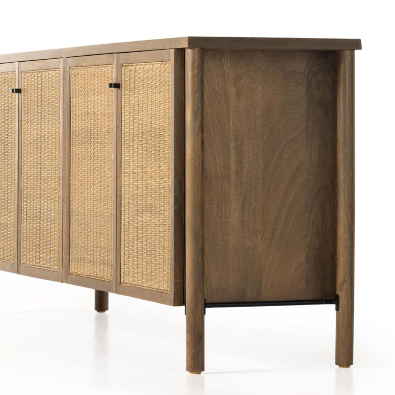 Veta 74" Taupe Cane and Wood Credenza - Image 4