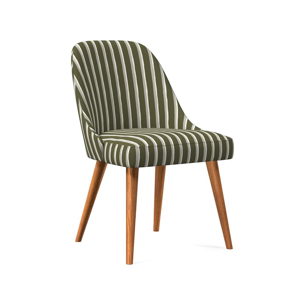 Mid-Century Upholstered Dining Chair, Olive, Painted Stripe, Pecan - Image 0