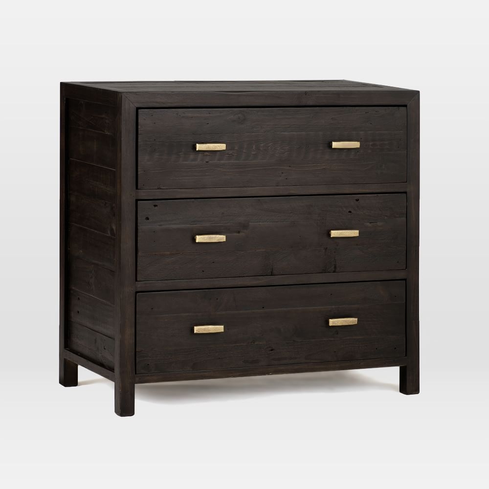 Modern Mixed Reclaimed Wood 3-Drawer Dresser, Dark Carbon - Image 0