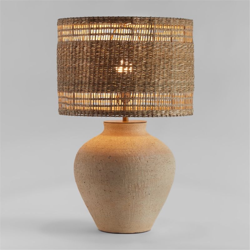 Corfu Cream Table Lamp with Woven Natural Shade 26.6" - Image 1