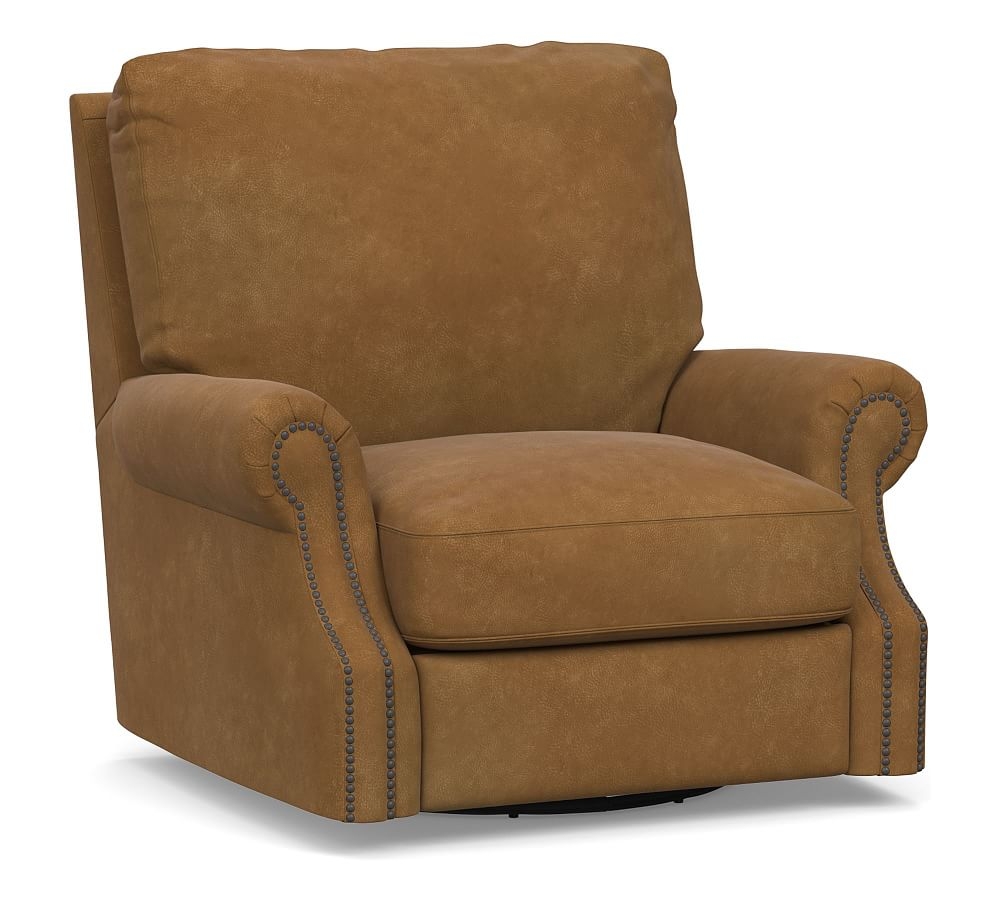 James Roll Arm Leather Swivel Armchair, Down Blend Wrapped Cushions, Nubuck Camel - Image 0