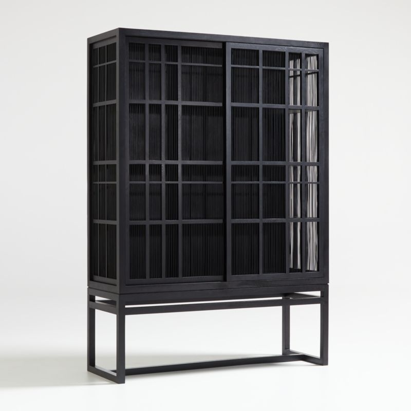Highland Black Storage Cabinet with Sliding Doors - Image 1