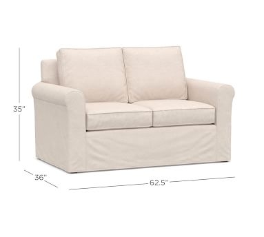 Cameron Roll Arm Slipcovered Sofa 88" 3-Seater, Polyester Wrapped Cushions, Chenille Basketweave Oatmeal - Image 1