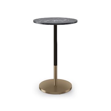 Restaurant Table, Top 30" Round, White Faux Marble, Bar Ht Orbit Base, Bronze/Brass - Image 1