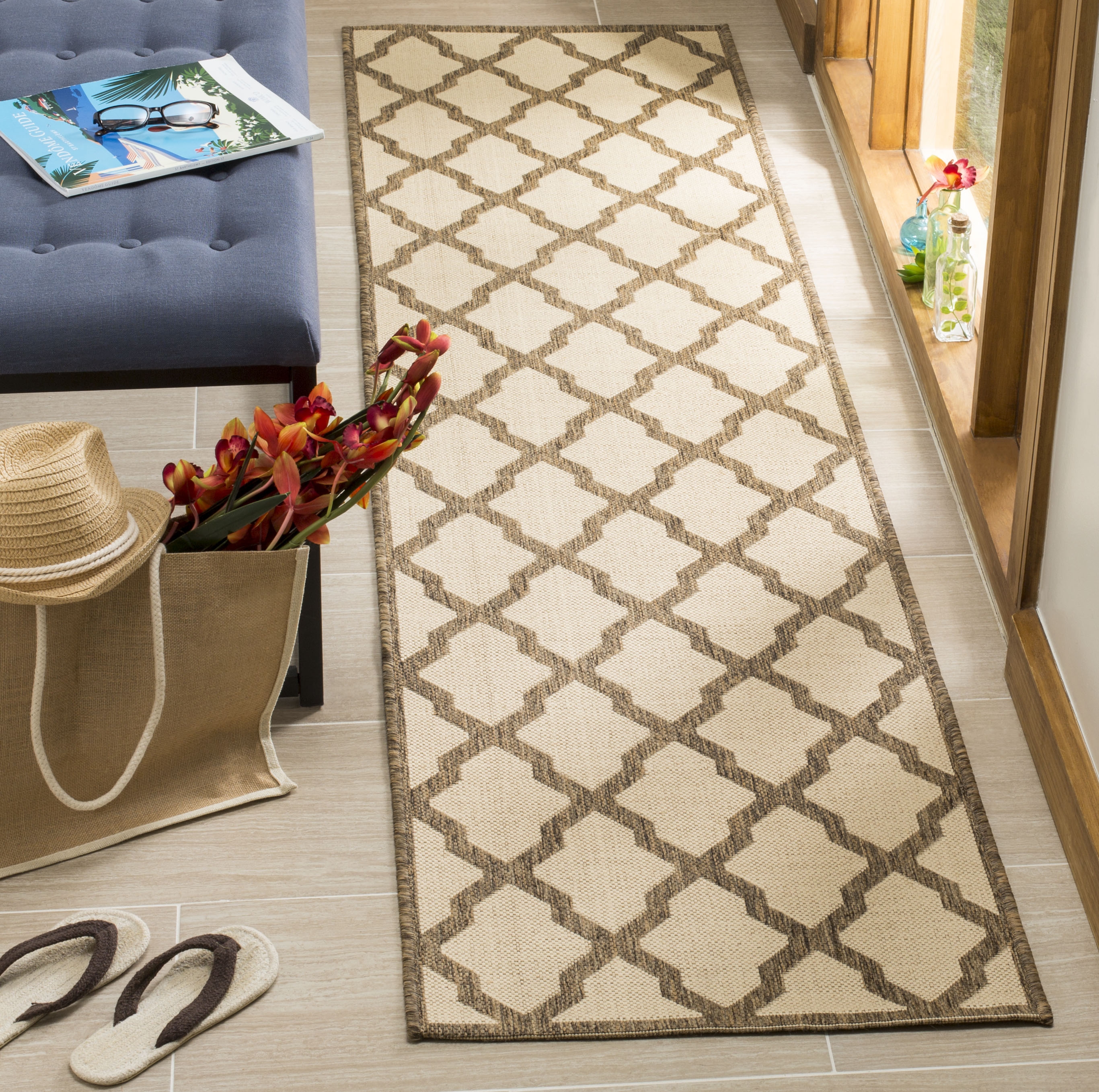 Arlo Home Indoor/Outdoor Woven Area Rug, LND122C, Cream/Beige,  2' X 8' - Image 1