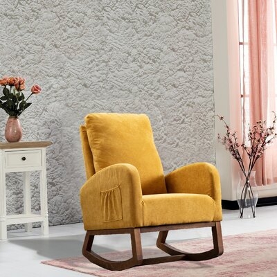 Upholstered Rocking Chair,Fabric Accent Armchair Wooden Padded Seat With Side Pocket - Image 0