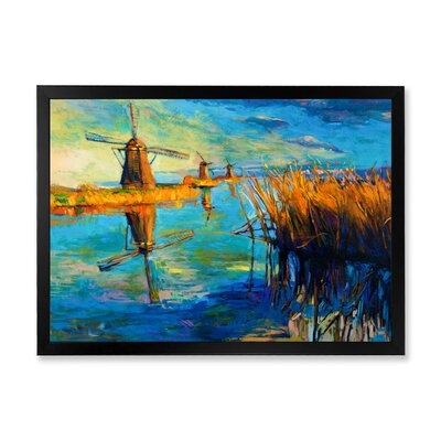 Windmills By The Deep Blue Lake - Nautical & Coastal Canvas Wall Art Print - Image 0