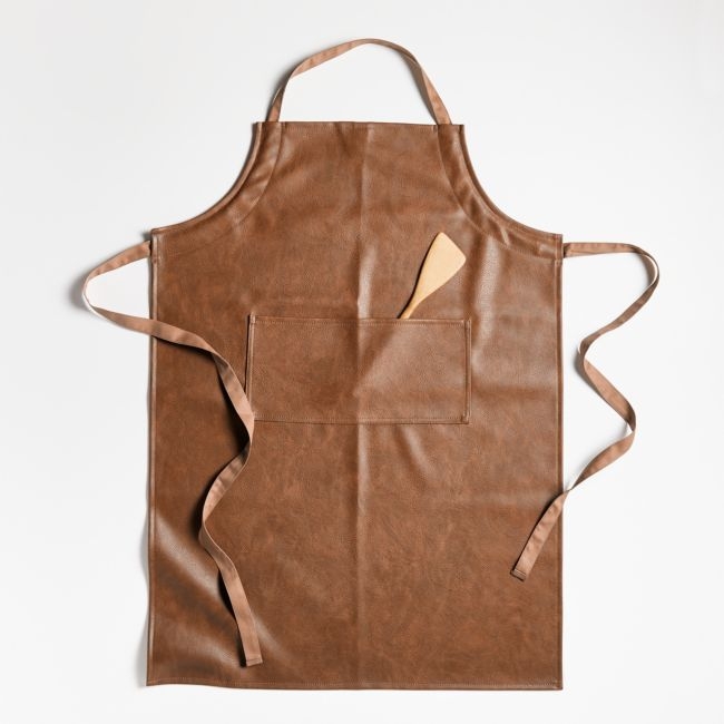 Scout Cognac Faux Leather Cooking Apron with Pocket - Image 0