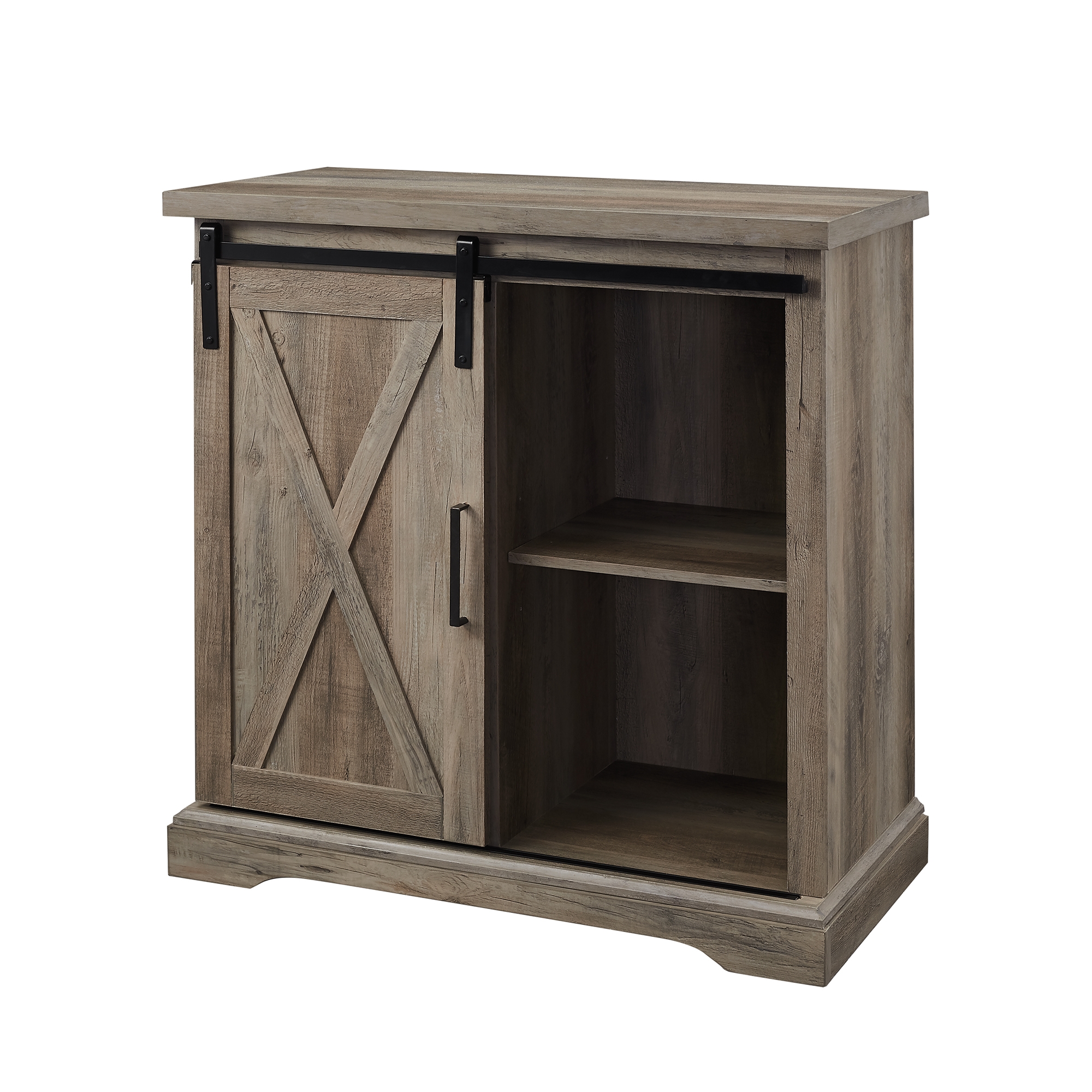 Alba 32" Sliding Barn Door Farmhouse Accent Cabinet - Grey Wash  - Image 2
